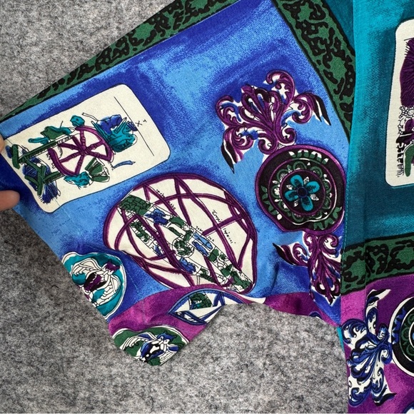 COMO Studio Vintage Artsy Hippie Tarot Print Shirt Teal Purple Rayon Size 6 - Picture 15 of 16